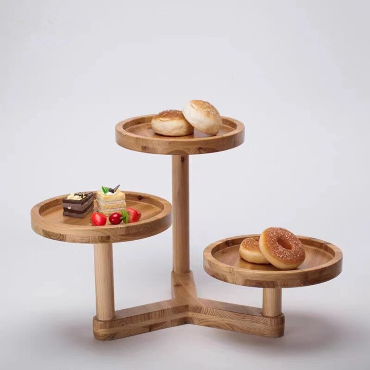 Postre plato de bocadillo de pierna alta plato de fruta estante de pastel de múltiples capas boda cumpleaños bandeja de madera