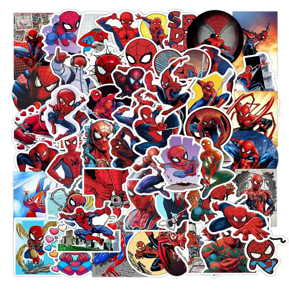 [50张动漫蜘蛛侠贴纸水杯防水笔记本滑板PVC卡通桌子装饰spiderman]