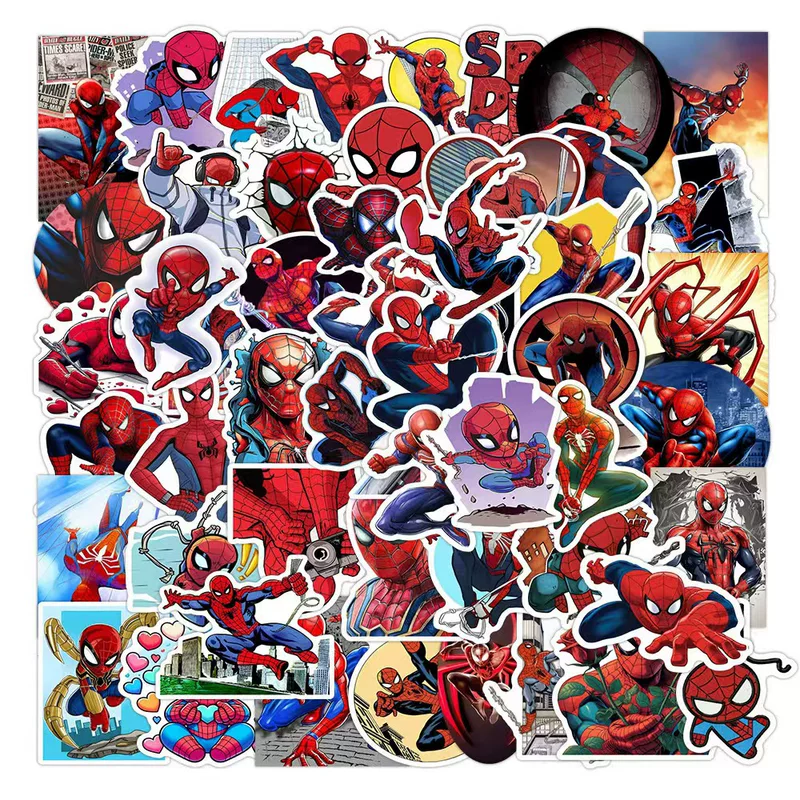 [50张动漫蜘蛛侠贴纸水杯防水笔记本滑板PVC卡通桌子装饰spiderman]