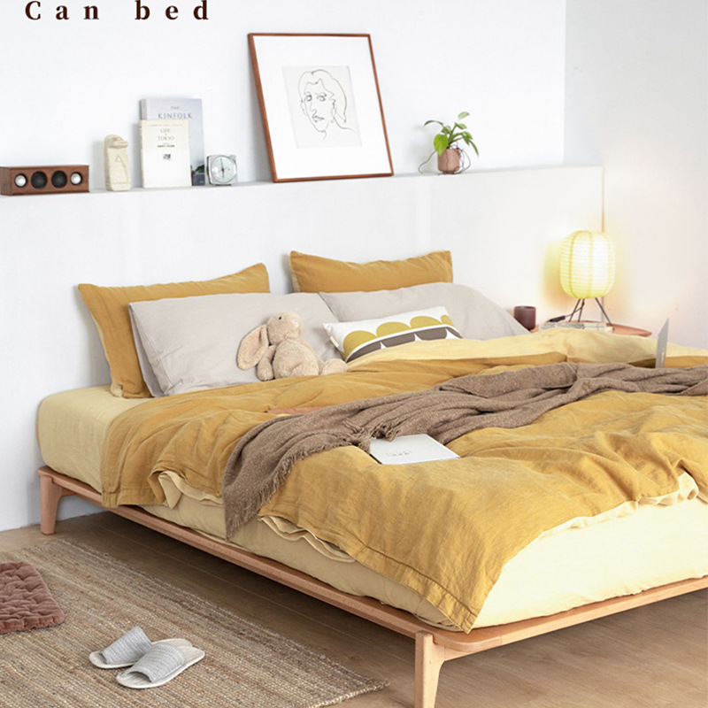 北欧实木有无床头床架日式樱桃木白橡木矮床现代简约小户型榻榻米