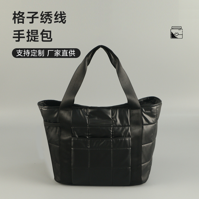 New down Jacket Handbag, Fashionable Embroidery Ribbed Tote Bag, Korean Style Large Capacity Shoulder Bag Manufacturer Wholesale