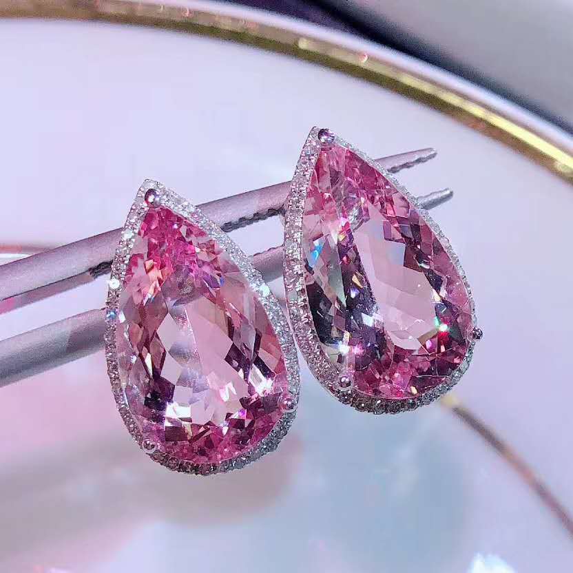ต่างหูเพชรสีชมพู【พร้อมอุดหู】