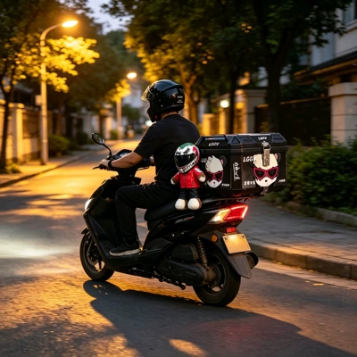 Motorcycle trunk: small motorcycles and scooters, and can be - 48l-black-and-gray-bear-transformation-doll-top-tier-edition-red-bear-white-clown-doll-inner-lining-backrest-base-installation-kit