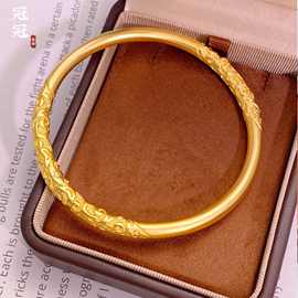 金店同款精工卷草纹手镯新中式时尚黄铜镀真金高保色古法沙金镯子