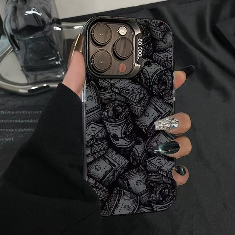 El billete de dólar se aplica a la carcasa del teléfono móvil Apple 16Promax, carcasa de gas personalizada iPhone15/14/13 texto 12