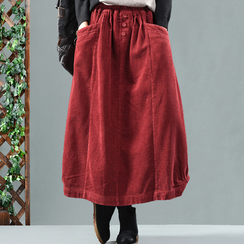 Artistic women's spring and autumn new corduroy skirt loose slim ladies loose overskirt cross-border wholesale