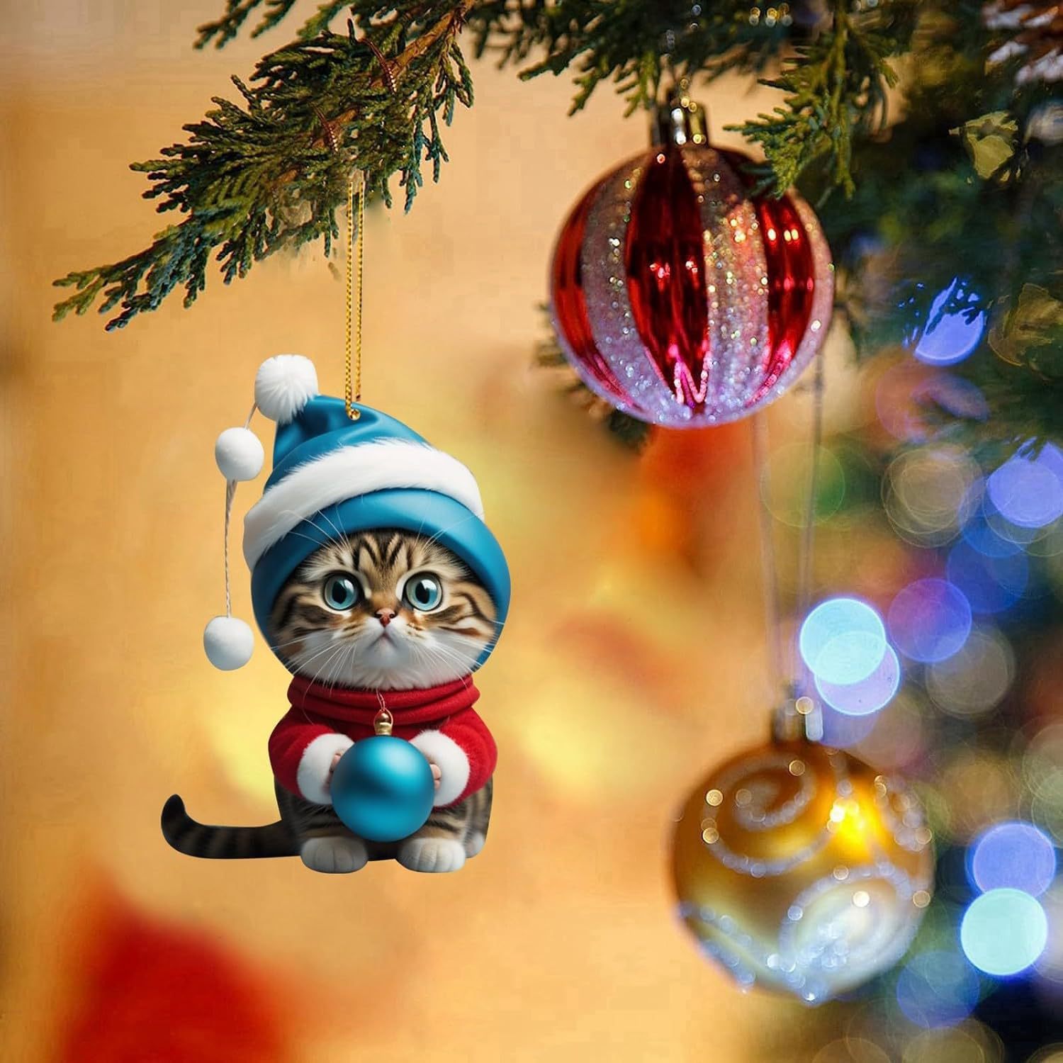 Cruzar la frontera nueva Navidad creativo lindo gato Navidad casa árbol de Navidad decoraciones acrílico colgante plana
