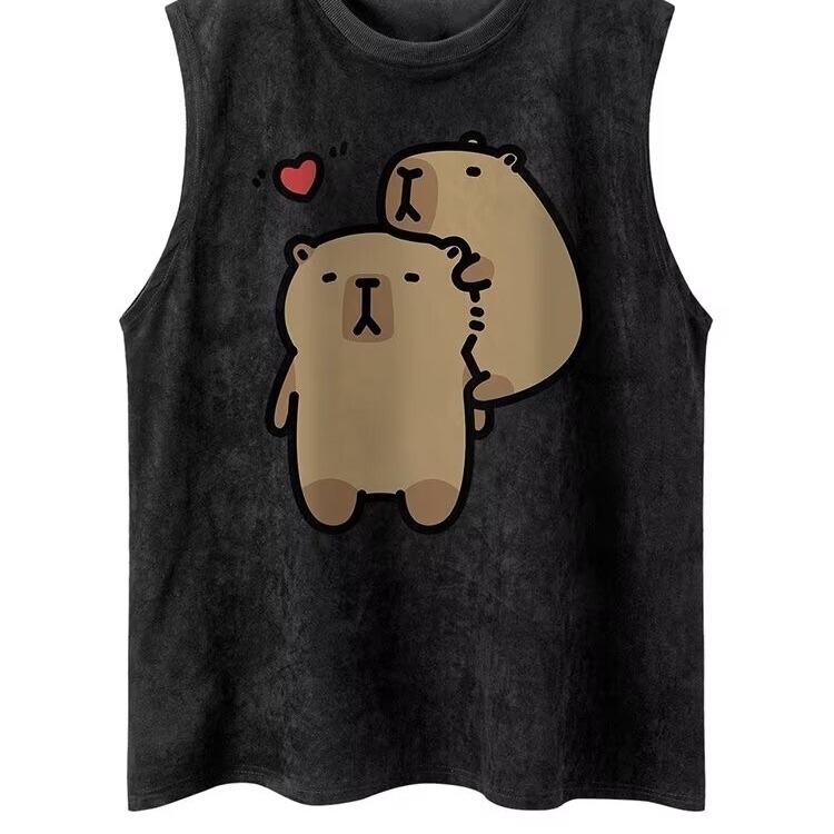 2024 Casual Loose Cartoon Animal Expression Bag Peripheral Vest Men's and Women's Summer Short-sleeved T-shirt All-match Trend 2024 Casual Loose Cartoon Animal Expression Bag Peripheral Vest Men's and Women's Summer Short-sleeved T-shirt All-match Trend