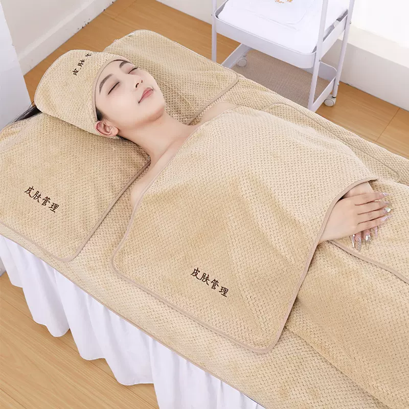 珊瑚绒美容院毛巾批发logo菠萝格魔术贴包头巾铺床浴巾浴裙套装