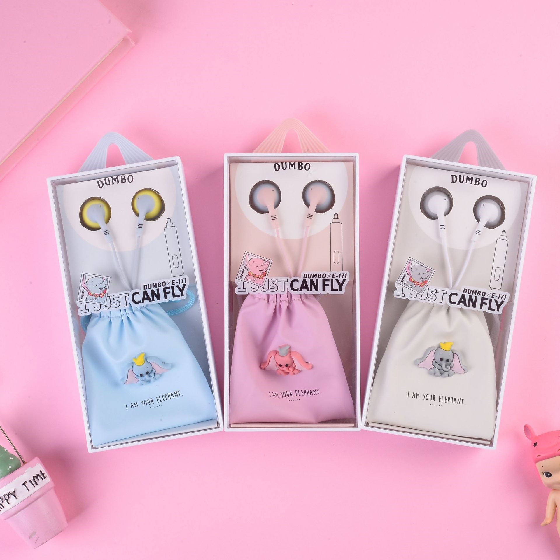 时尚收纳袋卡通入耳式语音耳机 可爱小象女生卡通耳机现货批发