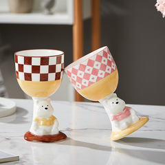 Ceramic cartoon-style tall glass cup hand-painted water cup cute creative ceramic cup wine glass high-quality ice cream cake cup