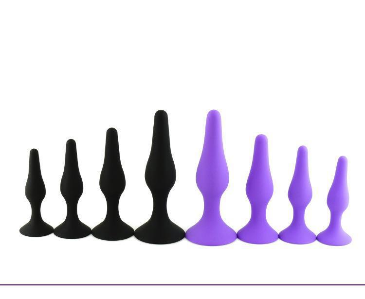 Silicone Anal Plug 4-Piece Set with Suction Cups, Black Body-Safe Training Kit — detail image 22