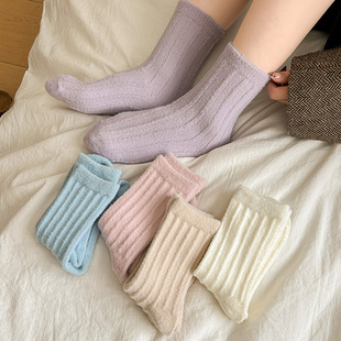 Cream color Australian velvet socks children's winter thickened warm socks simple pumping pile socks no lint sleep socks