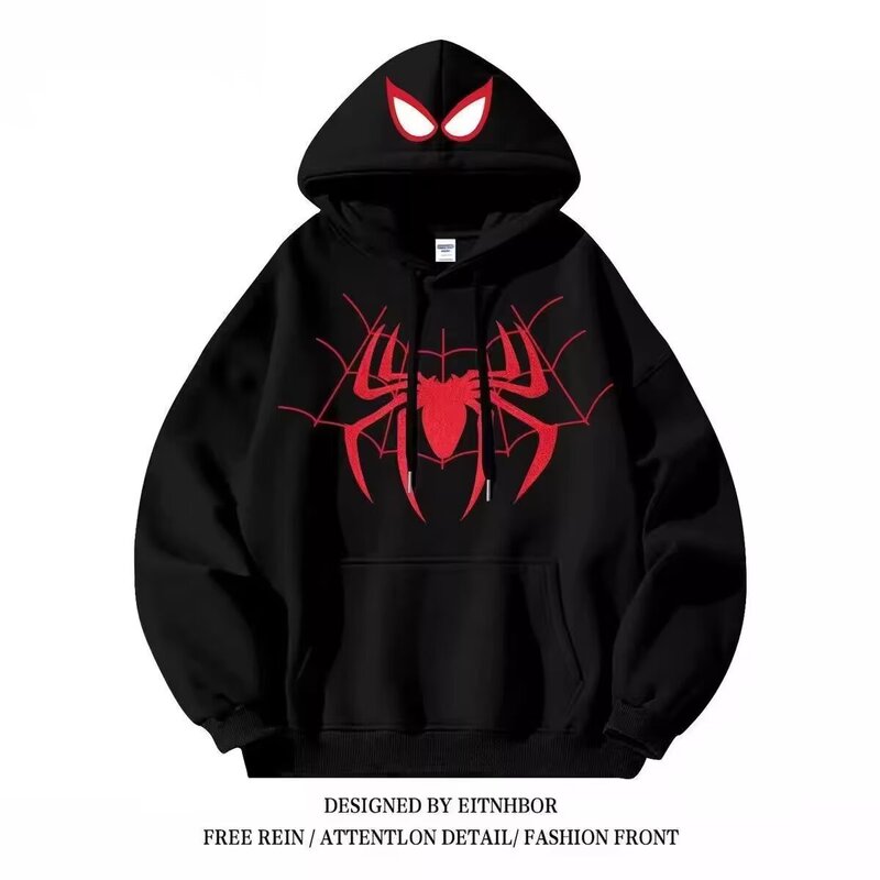 American Retro Trendy Cool Velvet Spider-Man Hooded Sweatshirt for Male and Female Students Autumn and Winter Ins Loose Trendyy Jacket American Retro Trendy Cool Velvet Spider-Man Hooded Sweatshirt for Male and Female Students Autumn and Winter Ins Loose Trendyy Jacket