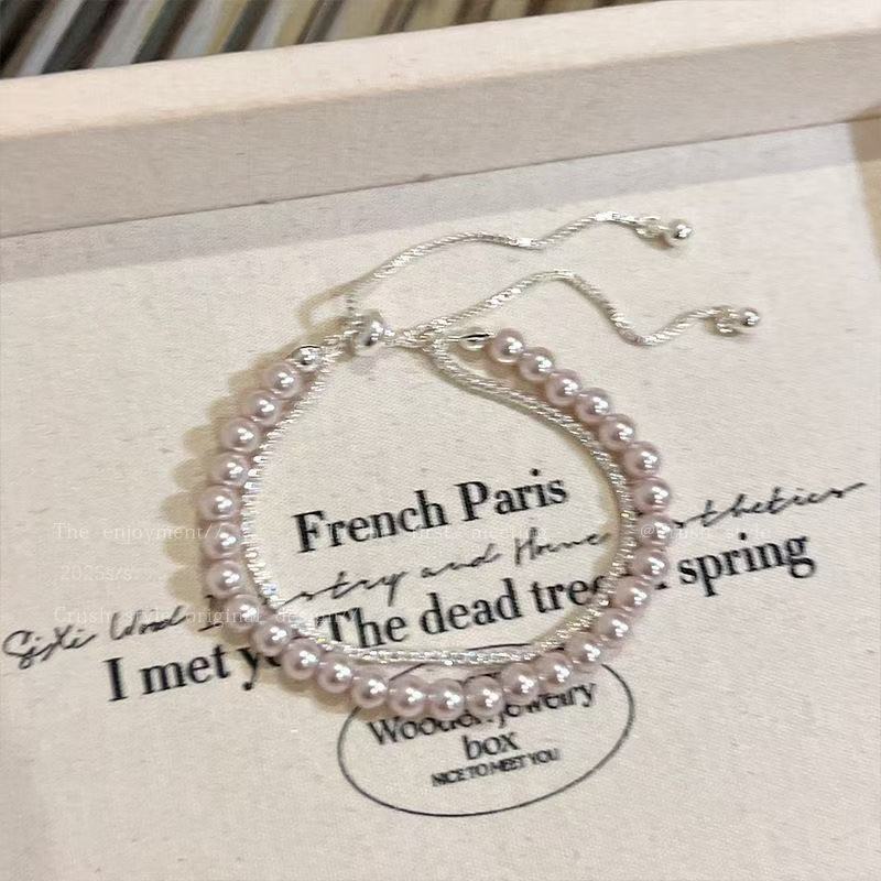 Manta Rose Pearl and Diamond Double-Layer Pull-Adjustable Bracelet, Light Luxury, High-End, Gentle and Elegant, Wholesale Jewelry
