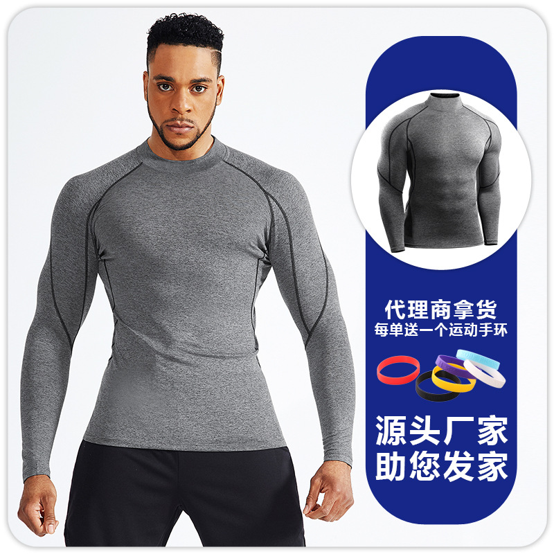 Playera de Compresión de Manga Larga para Hombre de Mezcla Sintética de Secado Rápido para Fitness