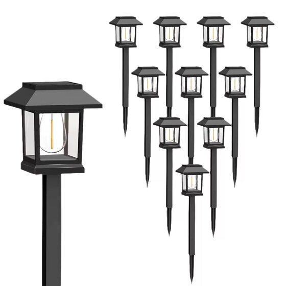 Cross-border new square solar induction tungsten lamp outdoor courtyard lawn small house tungsten wire ground plug small street lamp