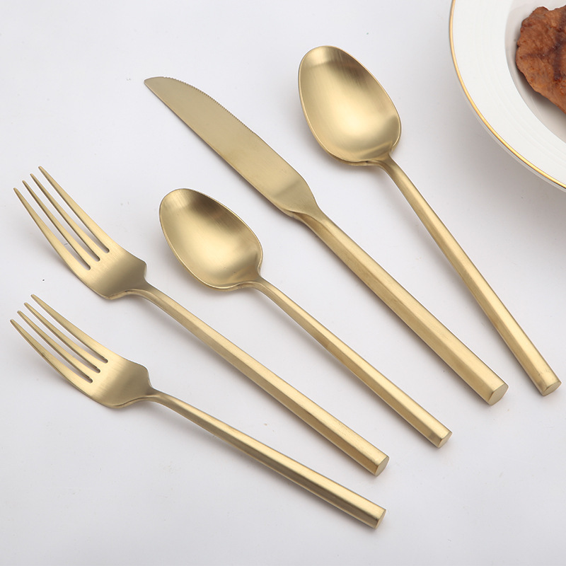 European-Style 430 Stainless Steel Cutlery Set Five-Piece Set Sanded Hexagonal Handle Steak Knife, Fork and Spoon Hotel Dessert Fork and Spoon European-Style 430 Stainless Steel Cutlery Set Five-Piece Set Sanded Hexagonal Handle Steak Knife, Fork and Spoon Hotel Dessert Fork and Spoon