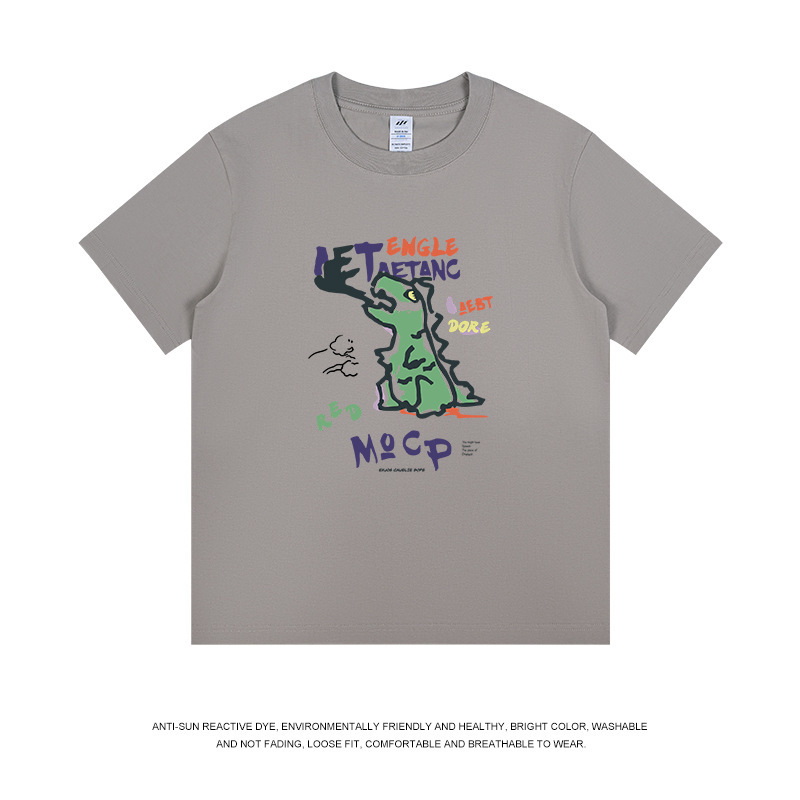 メンズ夏の新作落書き風恐竜プリントTシャツ、レディース個性的デザイン半袖カジュアルインナーTシャツ、メンズ|undefined