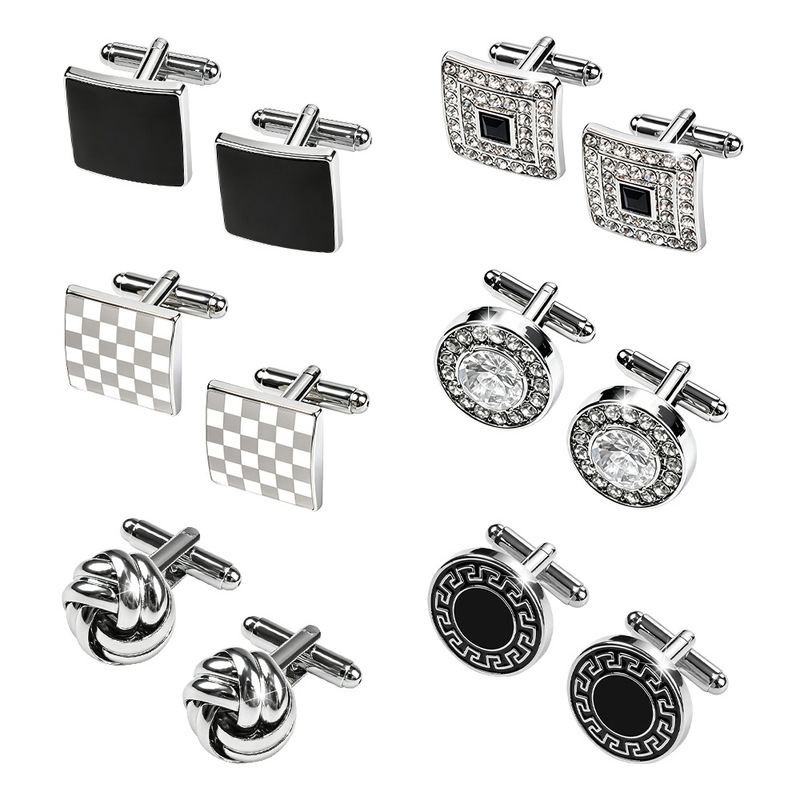 6Pcs French-Style Cufflinks Creative Hollow Twist Cufflinks Square Round Enamel Inlaid Diamond Shirt Cufflinks for Men 6Pcs French-Style Cufflinks Creative Hollow Twist Cufflinks Square Round Enamel Inlaid Diamond Shirt Cufflinks for Men