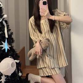 婴儿棉棉纱四方领睡衣家居服