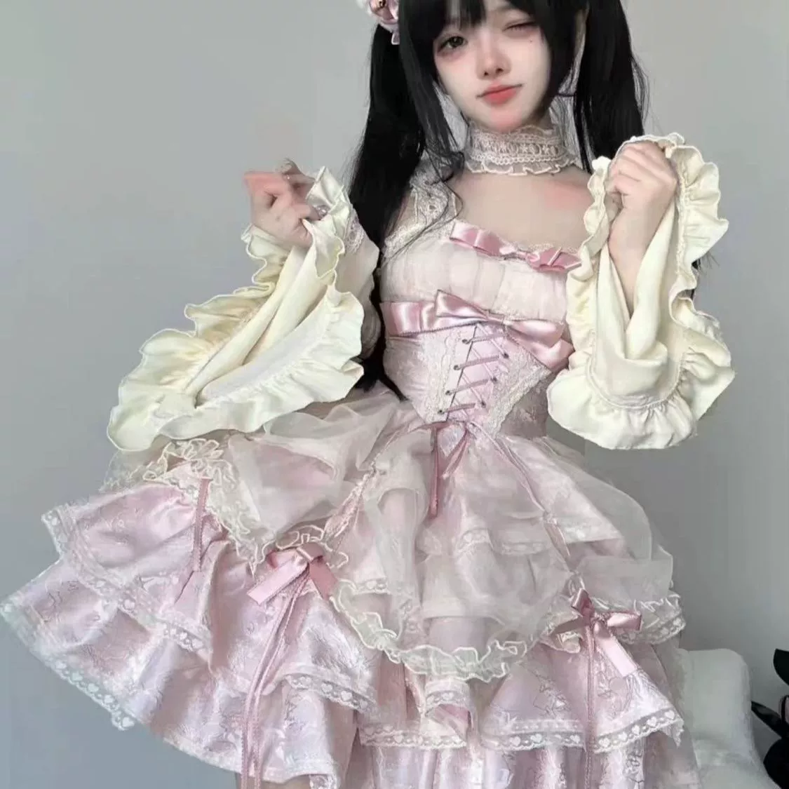 Платье Lolita jsk, женское лолита платье, комплект из шести предметов с головным убором и аксессуарами, разные цвета