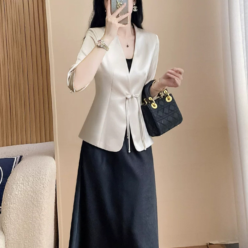 Silk Stretch Satin Women's Blazer 2026 Early Autumn New Model S868 New Chinese Style Knot Button Tie Light Luxury Mulberry Silk Jacket Silk Stretch Satin Women's Blazer 2026 Early Autumn New Model S868 New Chinese Style Knot Button Tie Light Luxury Mulberry Silk Jacket