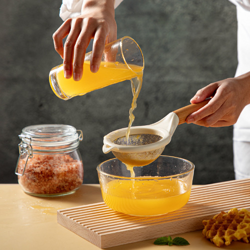 ins wooden handle baking fine mesh stainless steel powdered sugar sieve filter spoon flour sieve juice soy milk filter spoon