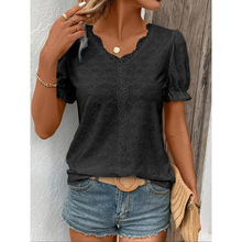 L 69131 V-neck lace panel mesh tee V ����˿ƴ������ T ��