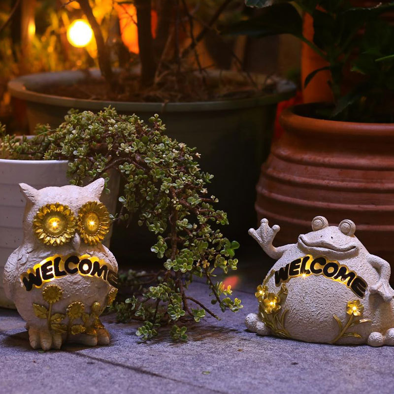 Lámpara solar decoración búho Rana al aire libre jardín césped creativo artesanía decoración resina decoración paisaje