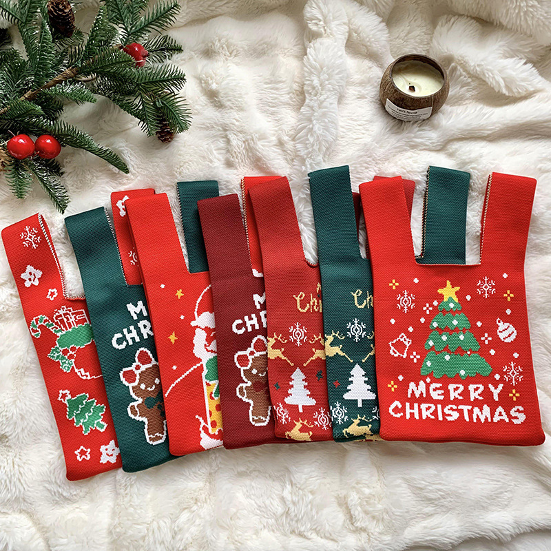 Bolso cuadrado pequeño, bolso de mujer, serie de Navidad, bolso de regalo, bolso de mano de punto, bolso de mensajero de un solo hombro al por mayor