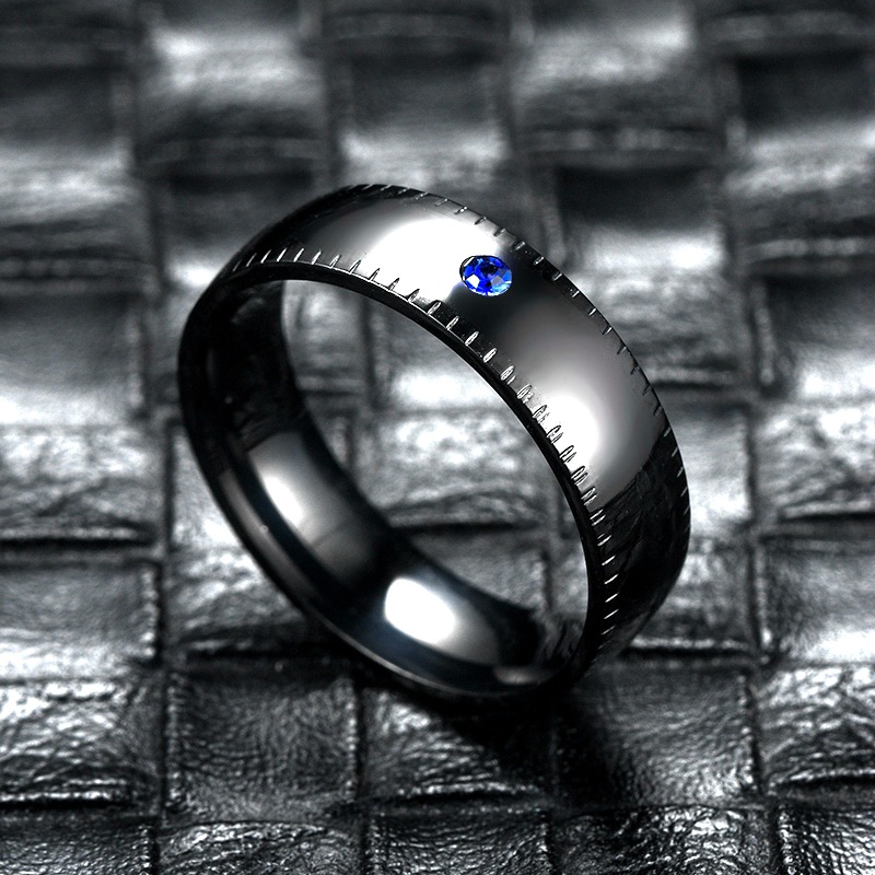 Wholesale Simple Plain Titanium Steel Micro-inlaid Crystal Sapphire Ring Nihaojewelry display picture 8