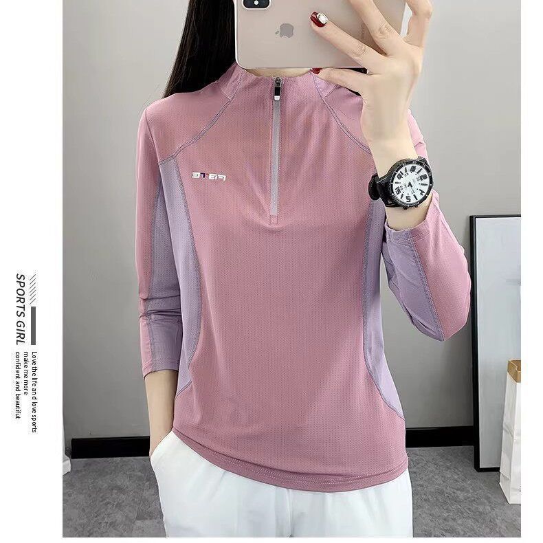 Outdoor Sun Protection Clothing for Women, Spring and Summer T-Shirt Tops, Long-Sleeved Sports Stand-Up Collar, Running, Sweat-Absorbent, Breathable, Hiking, Mountaineering, Breathable Outdoor Sun Protection Clothing for Women, Spring and Summer T-Shirt Tops, Long-Sleeved Sports Stand-Up Collar, Running, Sweat-Absorbent, Breathable, Hiking, Mountaineering, Breathable