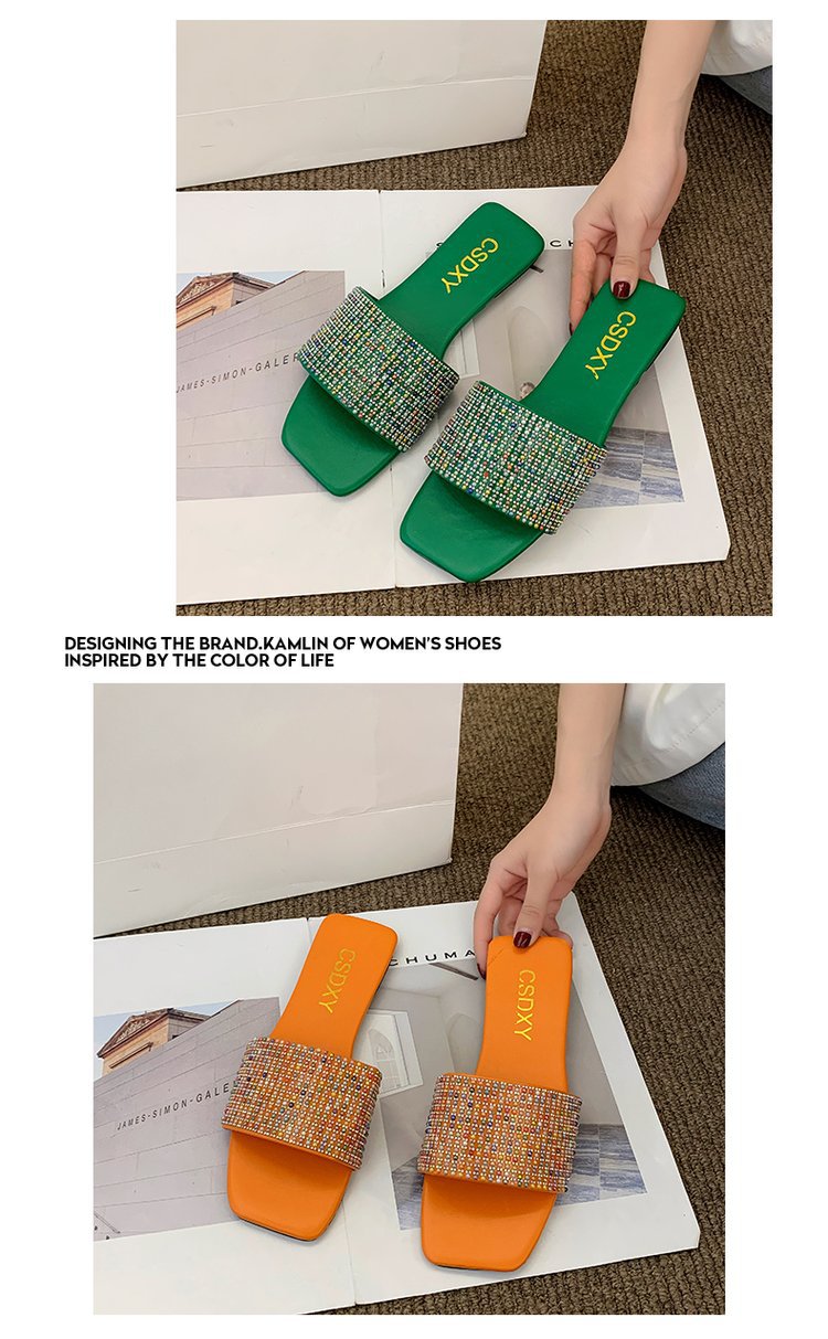 Water Diamond for Women's Outwear 2024 Summer New Fashion, Casual, Comfortable French Small Fragrant Cool Slippers_voghion.com