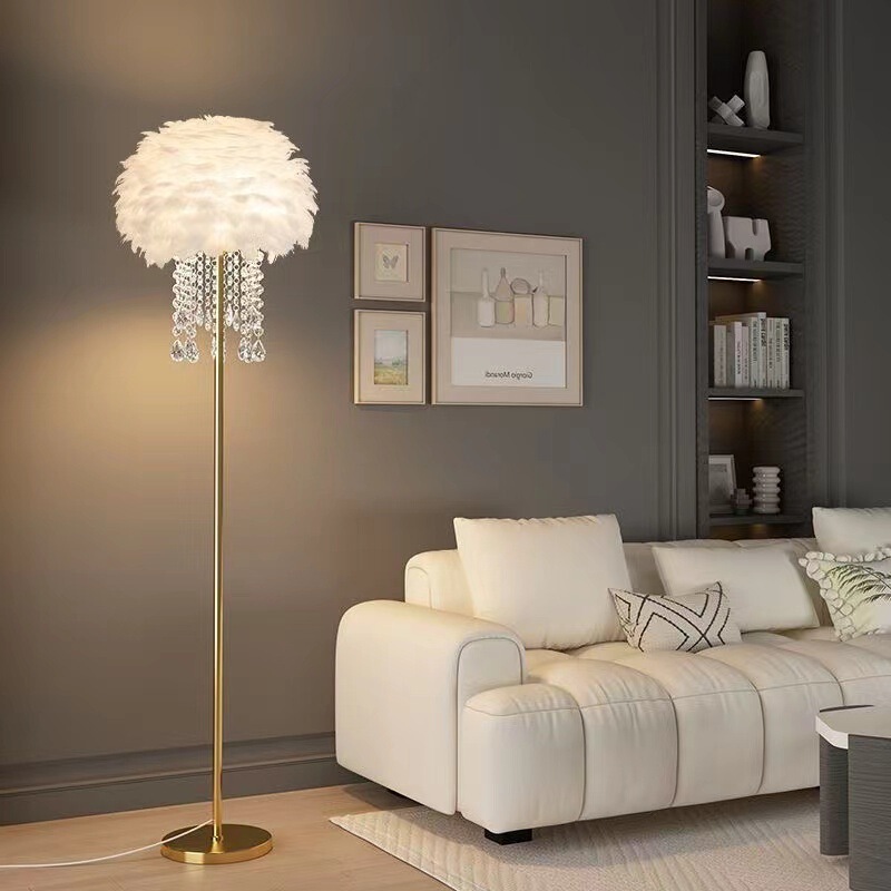 Factory Direct Supply Light Luxury Eye Protection Feather Floor Lamp Nordic Living Room Sofa Bedroom Bedside Internet Celebrity Live Atmosphere Lamp