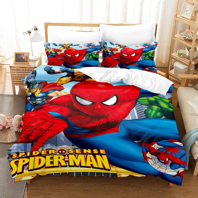 漫威系列蜘蛛侠跨境三件套数码印花被套枕套床品外贸套件来图可定
