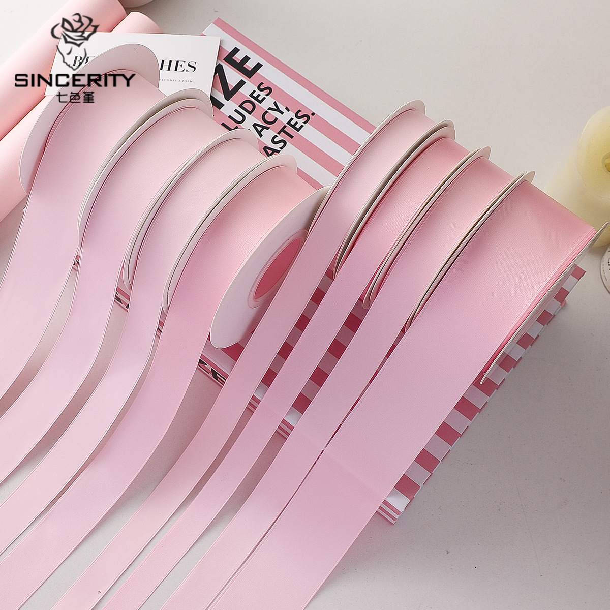 Serie de polvo de cacao de siete colores de alta calidad ramo de flores de cinta de color sólido cinta de regalo embalaje florista decoración