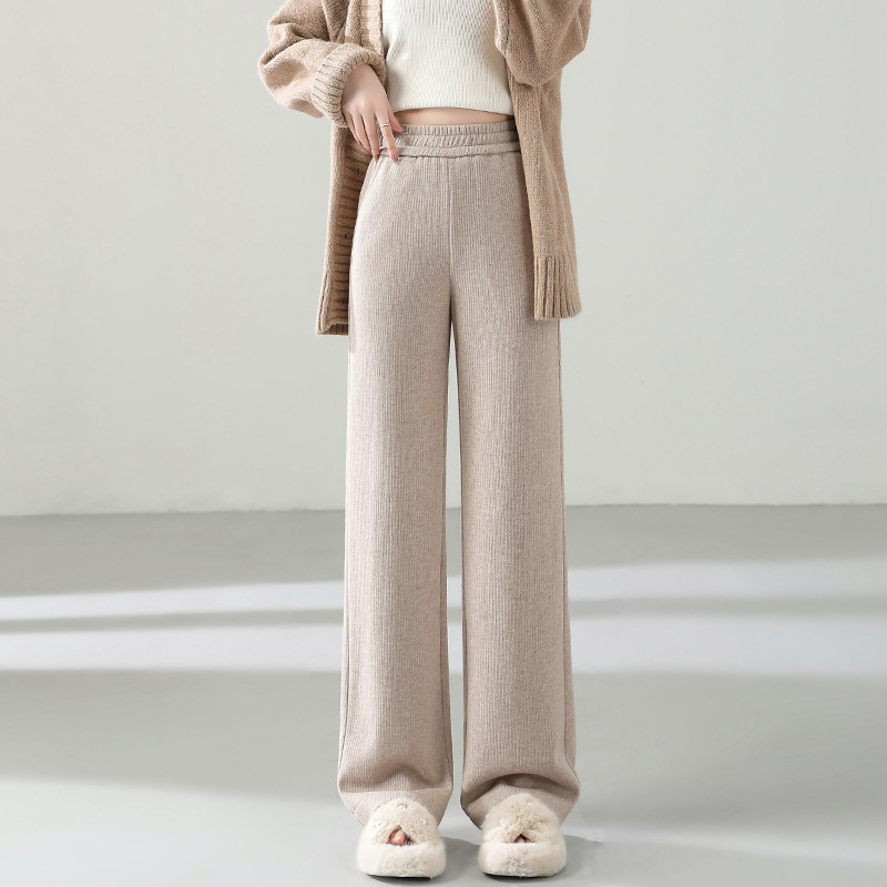 Factory wholesale narrow version wide leg pants women autumn and winter new high waist cashmere pants drape fleece-lined casual straight pants