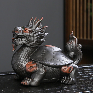 Purple Pottery Lucky Dragon Turtle Tea Pet Ornaments Tea Table Tea Table Tea Room Can Raise Kung Fu Purple Sand Tea Set Tea Play Zen Tea Ceremony