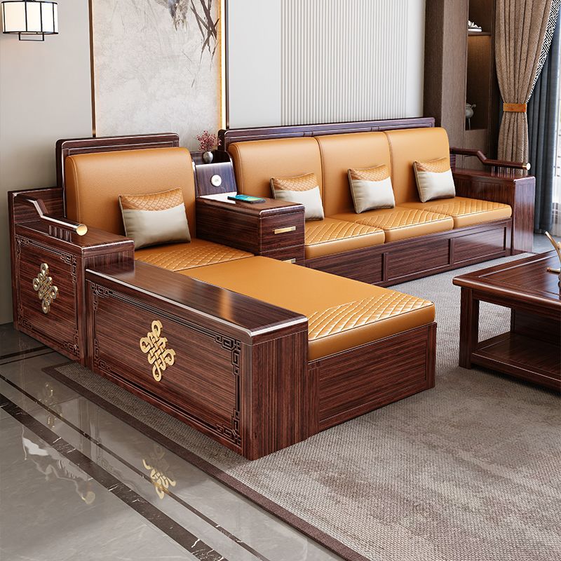 New Chinese Style Ebony Solid Wood Sofa Combination Modern Home Living Room Winter and Summer Dual-Use Storage Sofa for Large and Small Sizes