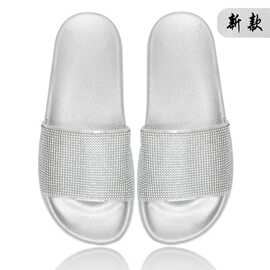 跨境欧美热销新款时尚舒适新品一字水钻彩色厚底拖鞋百搭沙滩鞋