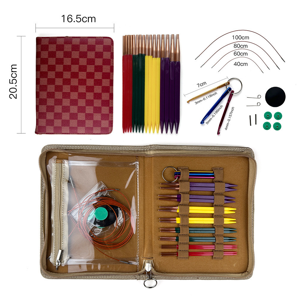 El conjunto de aguja de anillo desmontable cambia la cuerda colorida varilla de tejido aguja alargada pu herramienta de tejido carbonizada aguja de bambú anillo