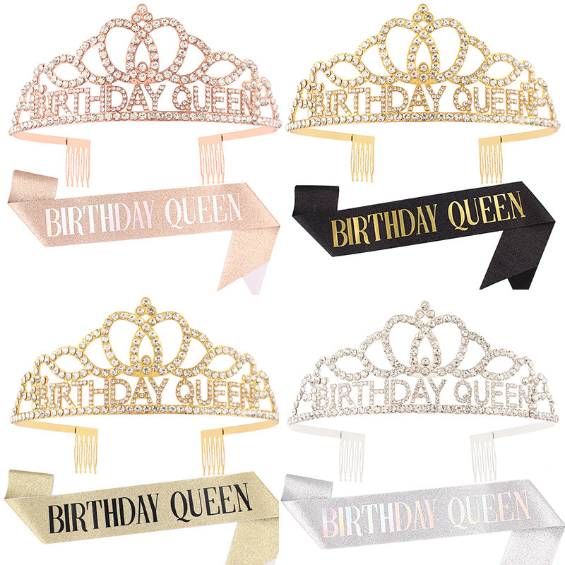 Corona para reina de cumpleaños, diadema con pedrería y letras BIRTHDAY QUEEN, decoración para fiestas