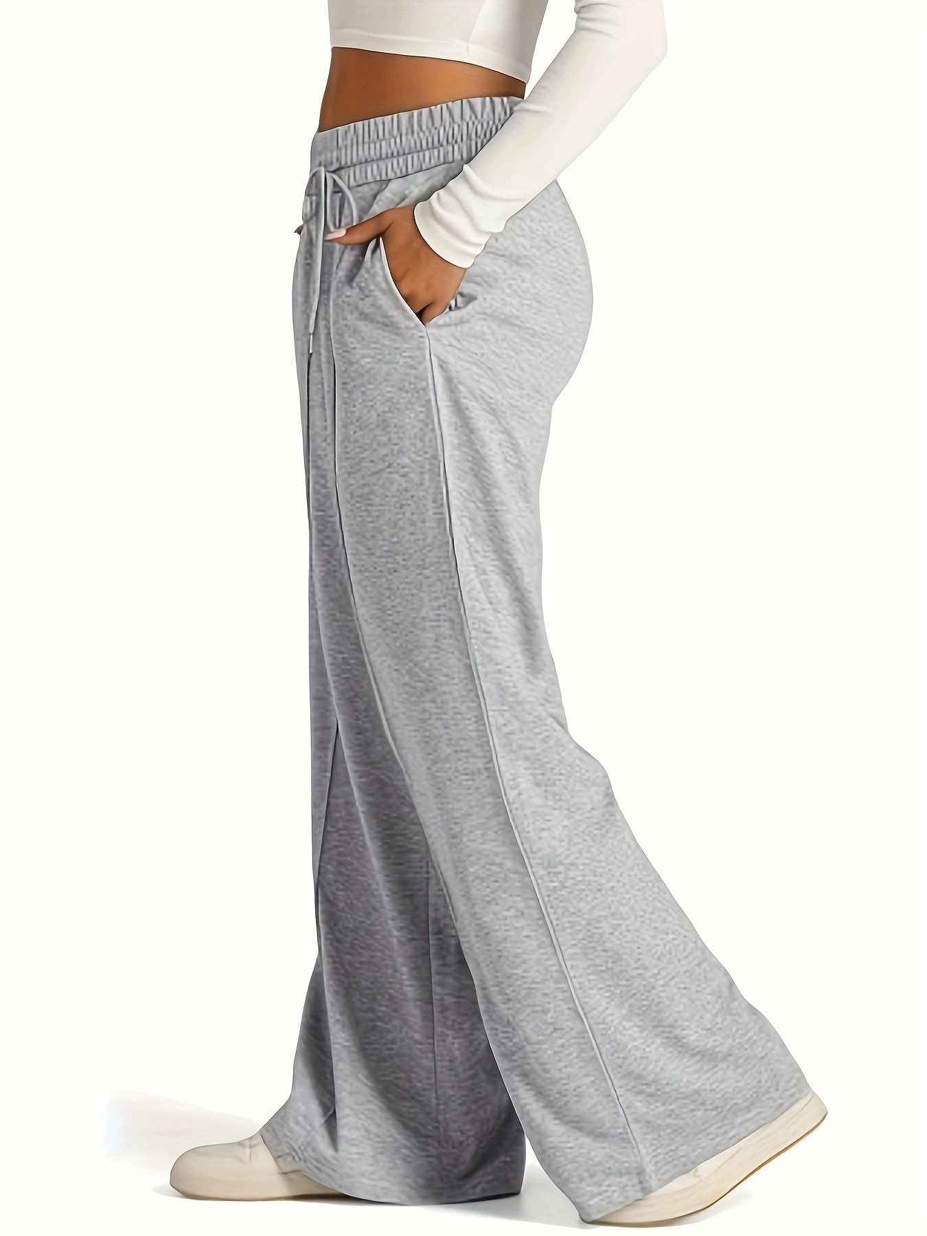 1pc Women'S Casual Polyester Sweatpants Solid Color Elastic