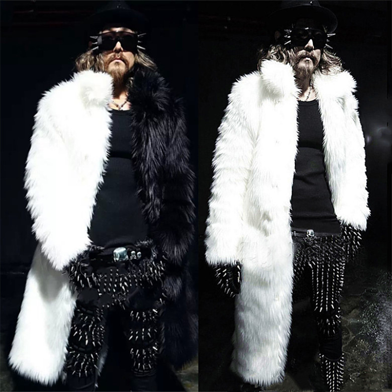 Herrenbekleidung Schwarz-Weiß-Spleißen Herrenpelzmantel Winter neuer Stil warme Mode lange Pelzwindjacke Herrenmantel_voghion.com