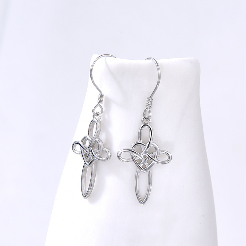 Comercio exterior transfronterizo nuevo estilo 925 plata de ley celta nudo cruz pendientes mujer moda europea y americana pendientes de alta gama