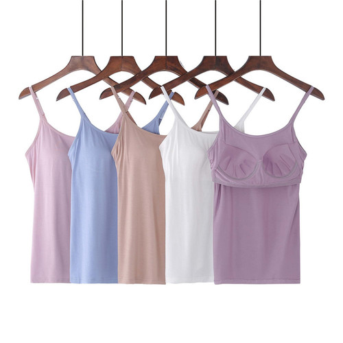 Modal camisole with breast pads, one-cup bra, loose large size inner layer, summer outer wear for women