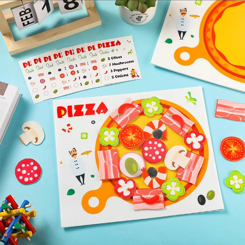 Nuevos productos fábricas de venta directa puzzle fieltro juguetes de pizza DIY niños puzzle juguetes de casa al por mayor