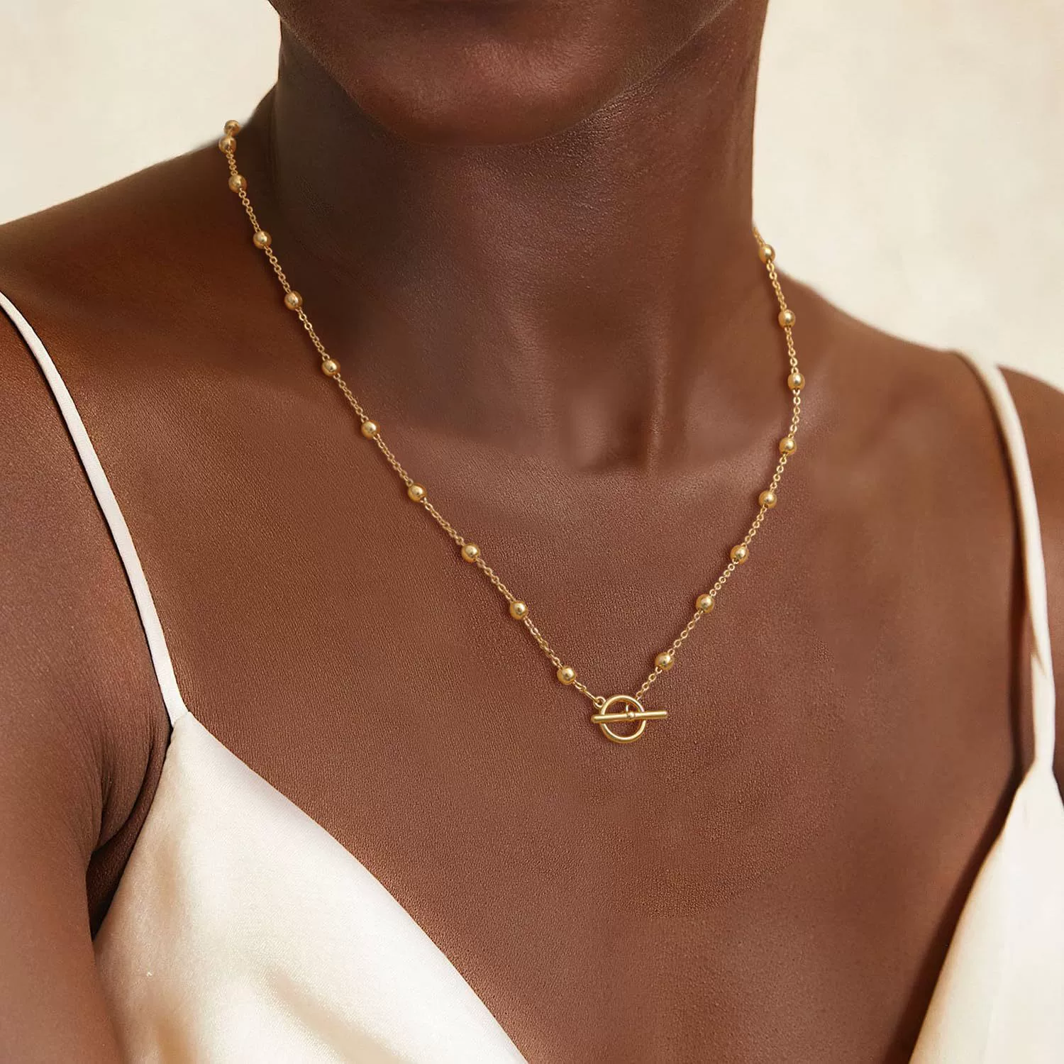 2025 Новинка Amazon: персонализированное ожерелье с зажимом OT, многослойное металлическое ожерелье с шариковой цепочкой, женская цепочка на ключицу