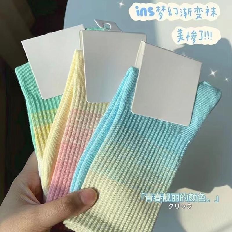 New Tie Dye Gradient Color Socks Women's Short Tube Socks Four Seasons Autumn and Winter Ins Trendy Academic Style Simple Candy Color Sports